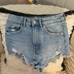 Zara Faded Blue Ripped Jean Shorts